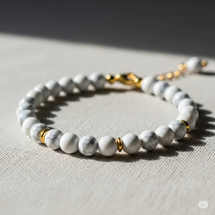 Minimalist Gemstone Beaded Bracelet – Natural Stone & Gold Accents